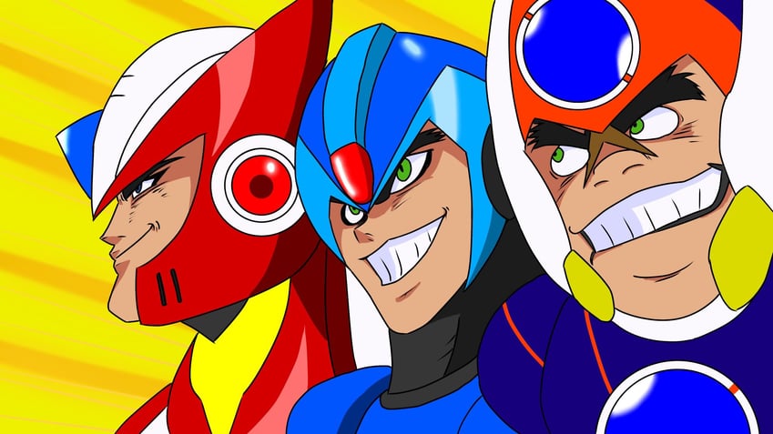 zero, x, and axl (mega man and 3 more) drawn by zam-8192