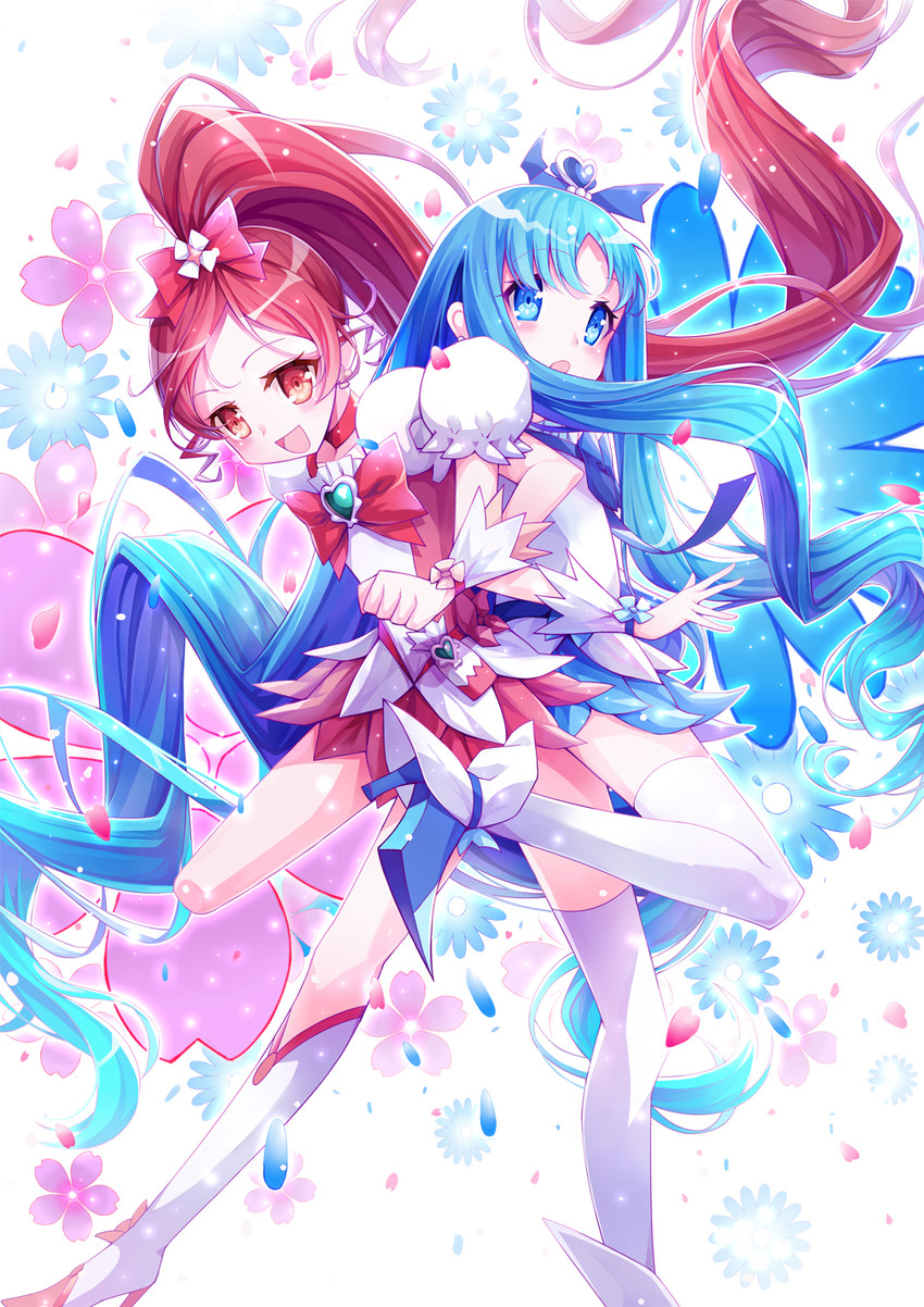 kurumi erika, hanasaki tsubomi, cure marine, and cure blossom (precure and 1 more) drawn by ling_si