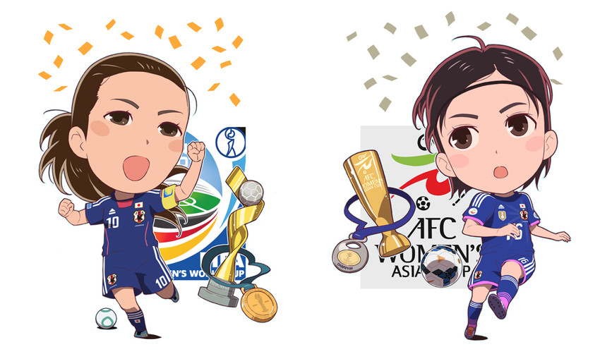 sawa homare and naomoto hikaru (world cup and 2 more) drawn by hanakone