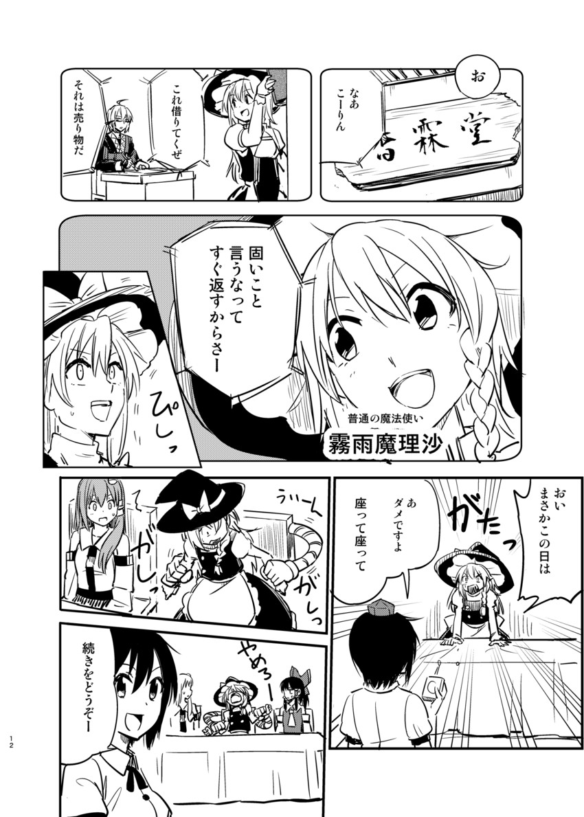 hakurei reimu, kirisame marisa, kochiya sanae, shameimaru aya, and morichika rinnosuke (touhou) drawn by leon_(mikiri_hassha)