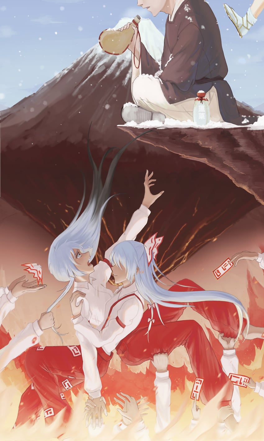 fujiwara no mokou and tsuki no iwakasa (touhou and 2 more) drawn by huanyu_(huanyu_)