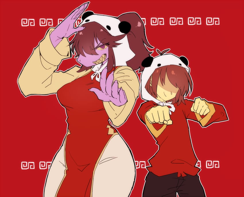 kris and susie (deltarune and 1 more) drawn by komugiko_(bitte_komu)