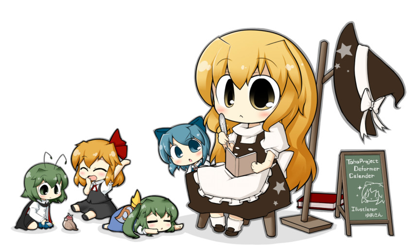 kirisame marisa, cirno, rumia, mystia lorelei, daiyousei, and 1 more (touhou) drawn by yuasan
