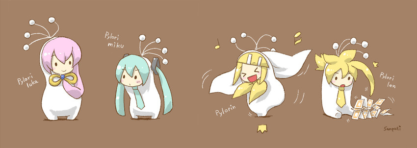 hatsune miku, kagamine rin, kagamine len, and megurine luka (vocaloid and 1 more) drawn by sanpati