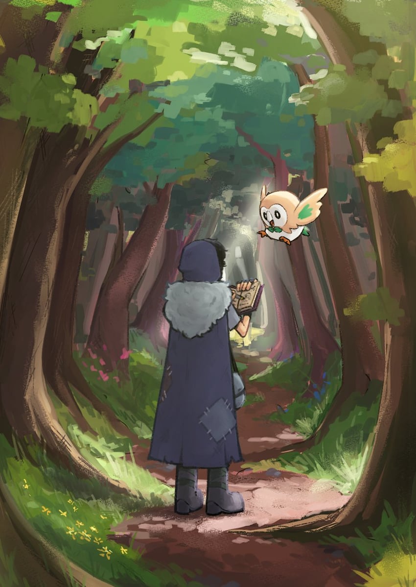 rowlet and marcy wu (pokemon and 1 more) drawn by byubiyubi