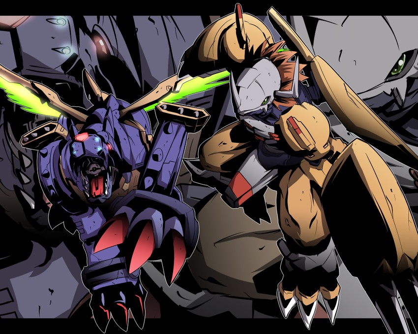 wargreymon and metalgarurumon (digimon and 1 more) drawn by mori_no_kaeru