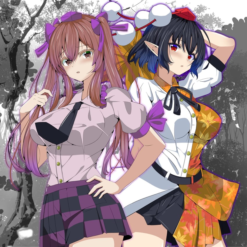 shameimaru aya and himekaidou hatate (touhou) drawn by kitaura_kasumi