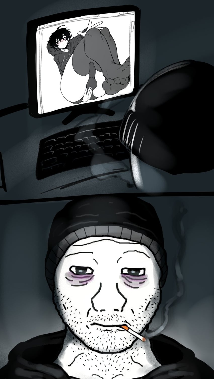 wojak, doomer, and twinkjak (original) drawn by doppel_(bonnypir)