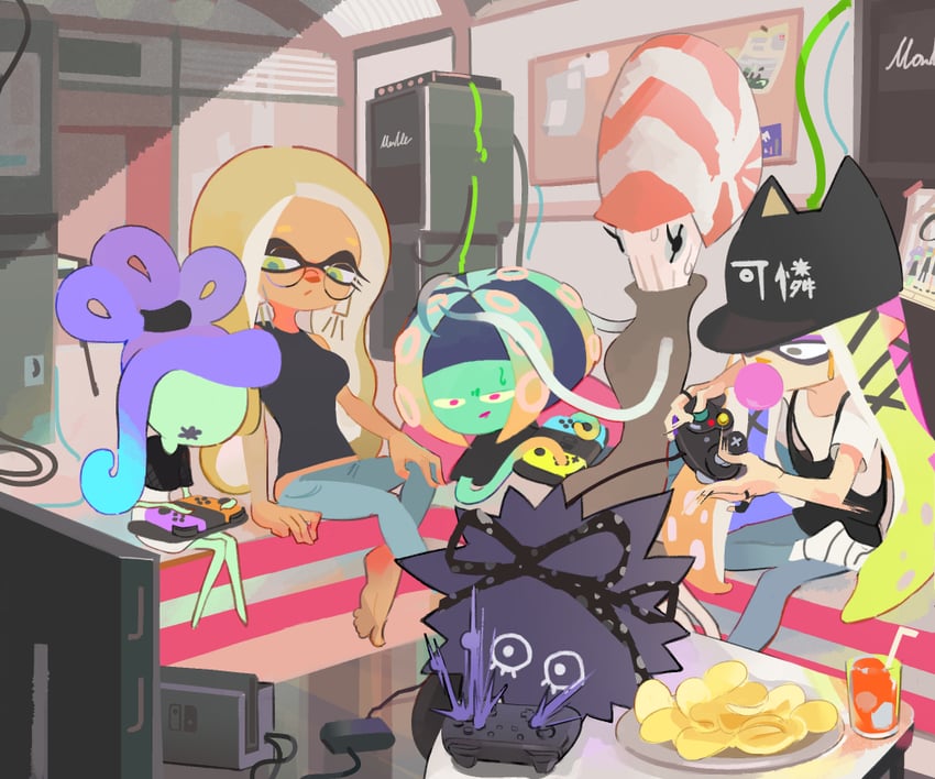 yoko, kitamura, oonie, zuzu, karen, and 1 more (splatoon and 1 more) drawn by momomomomoa