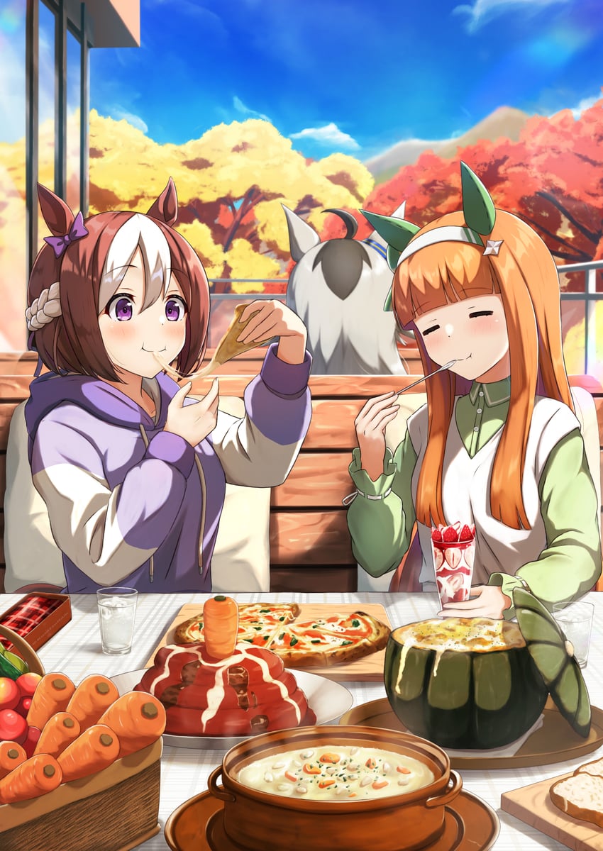 silence suzuka, special week, and oguri cap (umamusume) drawn by amano_kusatsu