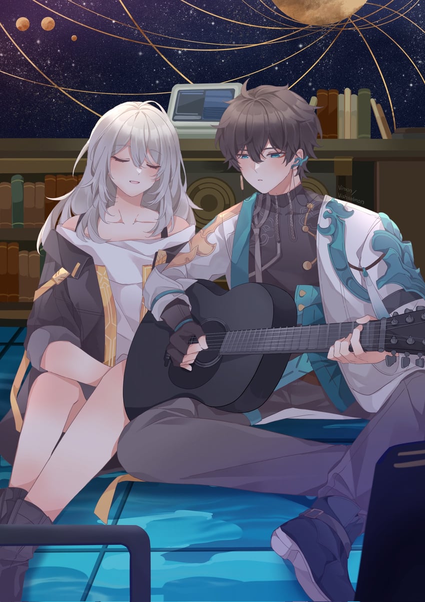 trailblazer, stelle, and dan heng (honkai and 1 more) drawn by vinsallyana