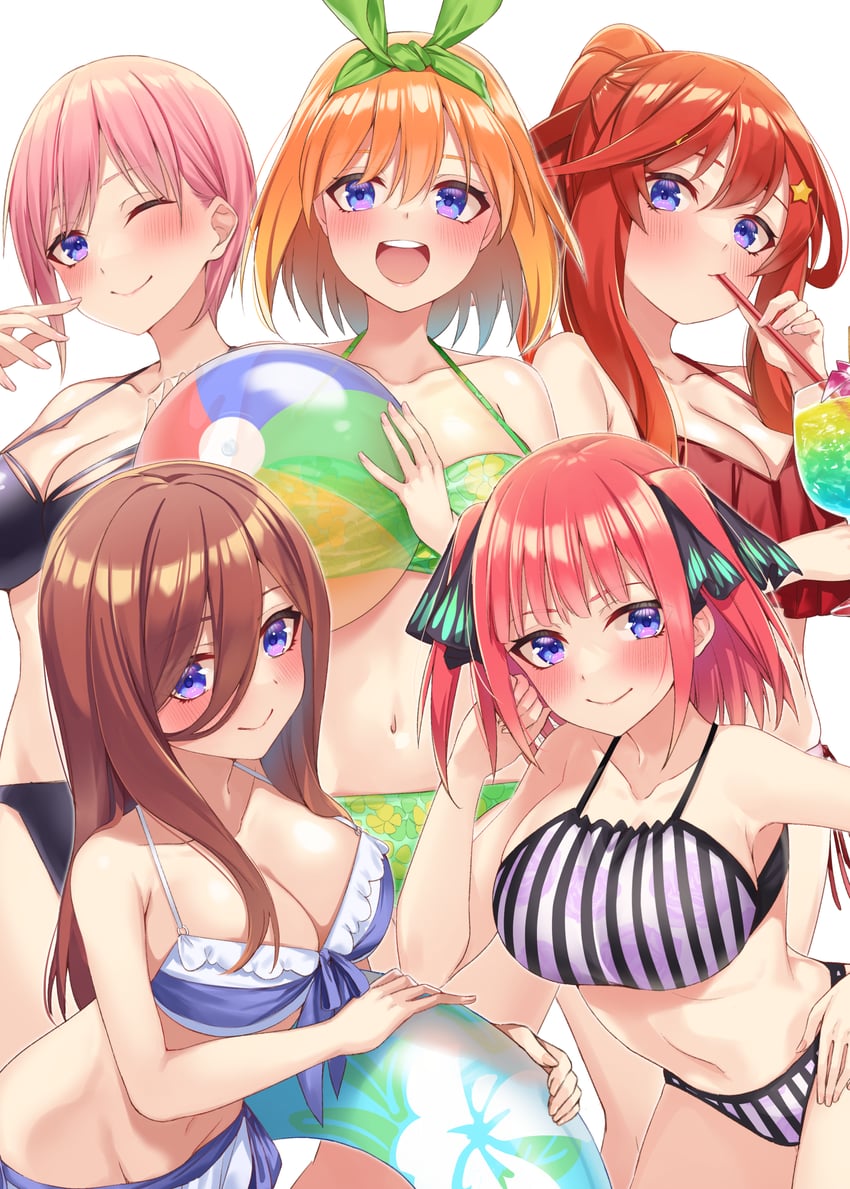 nakano nino, nakano miku, nakano yotsuba, nakano itsuki, and nakano ichika (go-toubun no hanayome) drawn by hachiroku_(hatirokusann86)