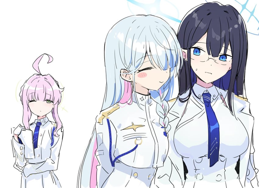 rin, kaya, and general student council president (blue archive) drawn by itamochi