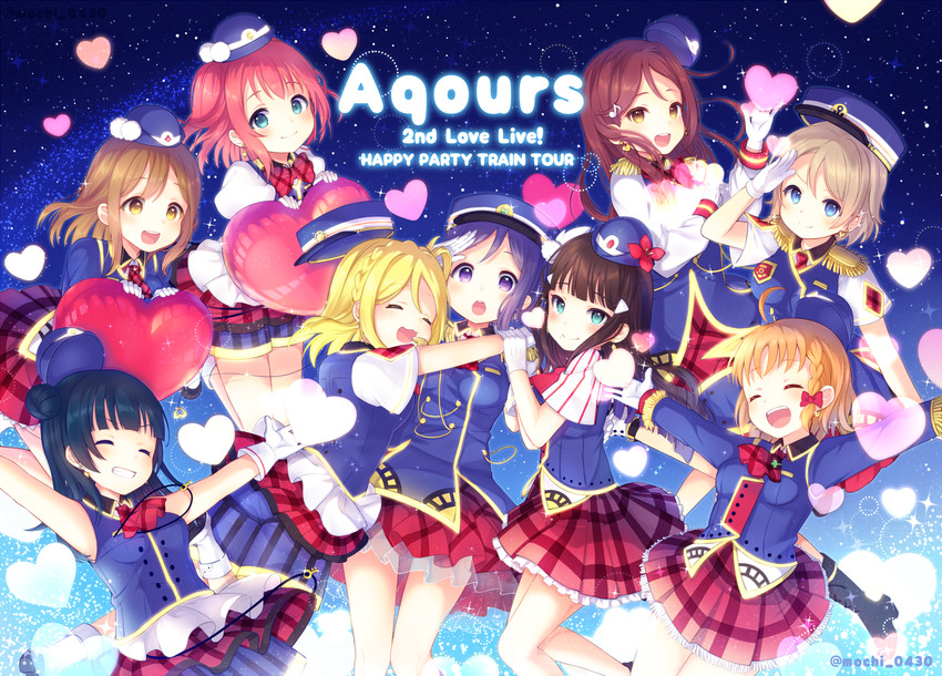 watanabe you, tsushima yoshiko, sakurauchi riko, takami chika, matsuura kanan, and 4 more (love live! and 1 more) drawn by sakuramochi_n
