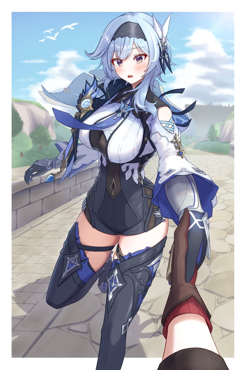 eula and amber (genshin impact) drawn by taro_(peach_taro51)