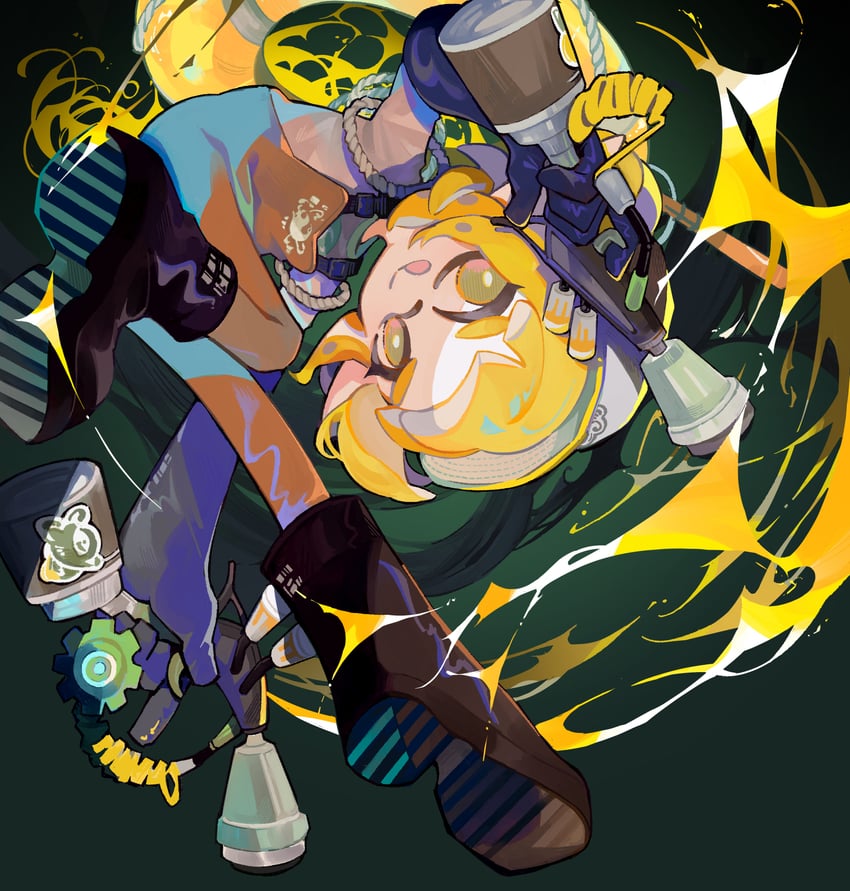 inkling player character and inkling girl (splatoon and 1 more) drawn by nekoolantern
