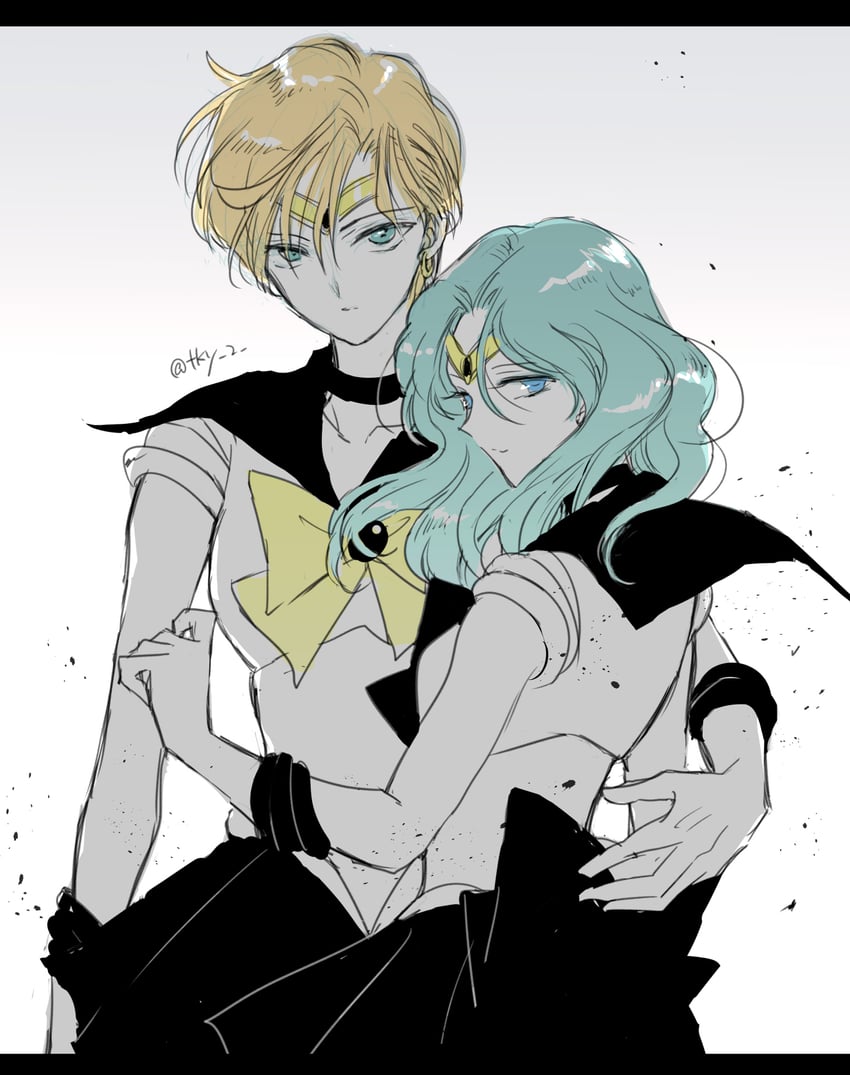 ten'ou haruka, kaiou michiru, sailor uranus, and sailor neptune (bishoujo senshi sailor moon) drawn by takayo_(retry)