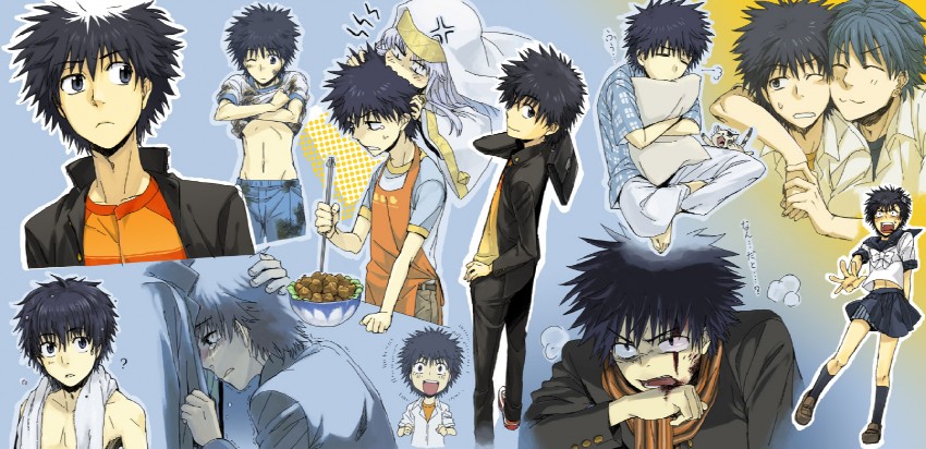 kamijou touma, index, sphinx, and aogami pierce (toaru majutsu no index and 1 more) drawn by inagiri_yunou