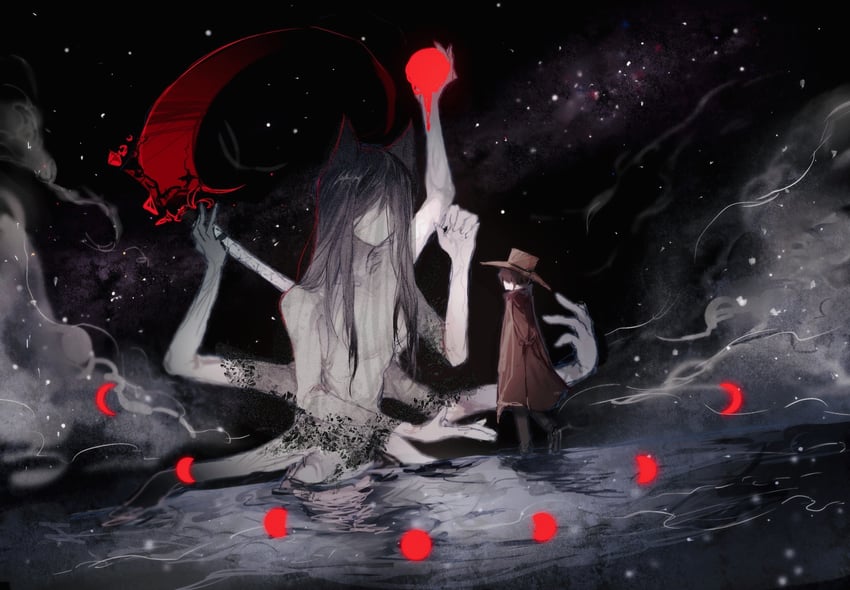 klein moretti and evernight goddess (lord of the mysteries) drawn by eekee