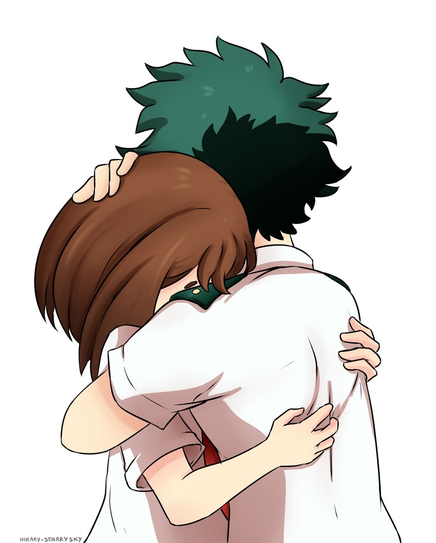 midoriya izuku and uraraka ochaco (boku no hero academia) drawn by hikary_starrysky