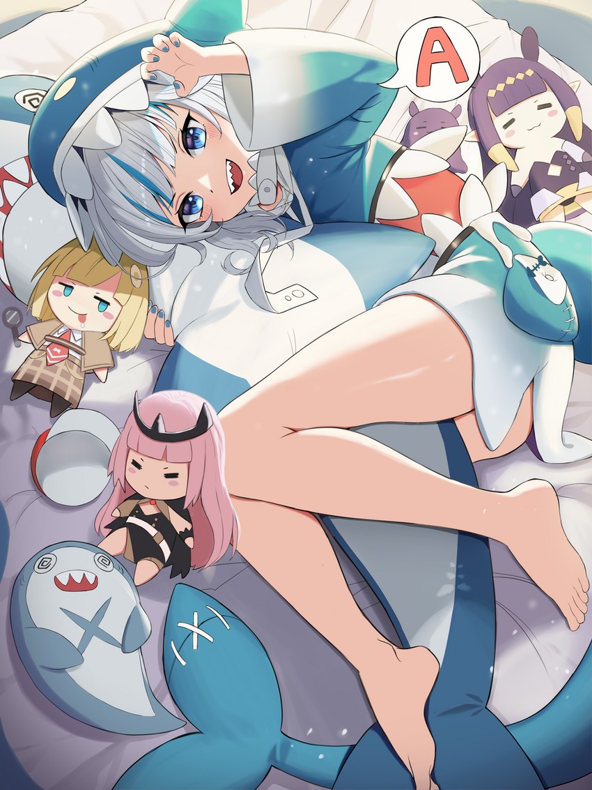 gawr gura, mori calliope, ninomae ina'nis, watson amelia, takodachi, and 1 more (hololive and 1 more) drawn by merom