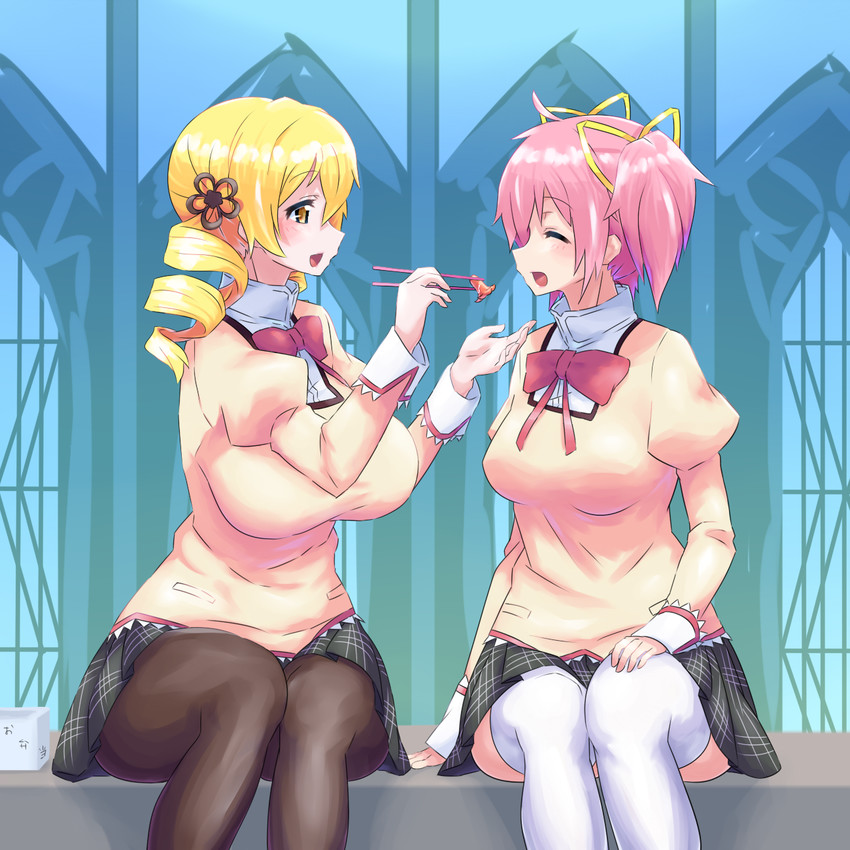 kaname madoka and tomoe mami (mahou shoujo madoka magica) drawn by mizuumi_(bb)