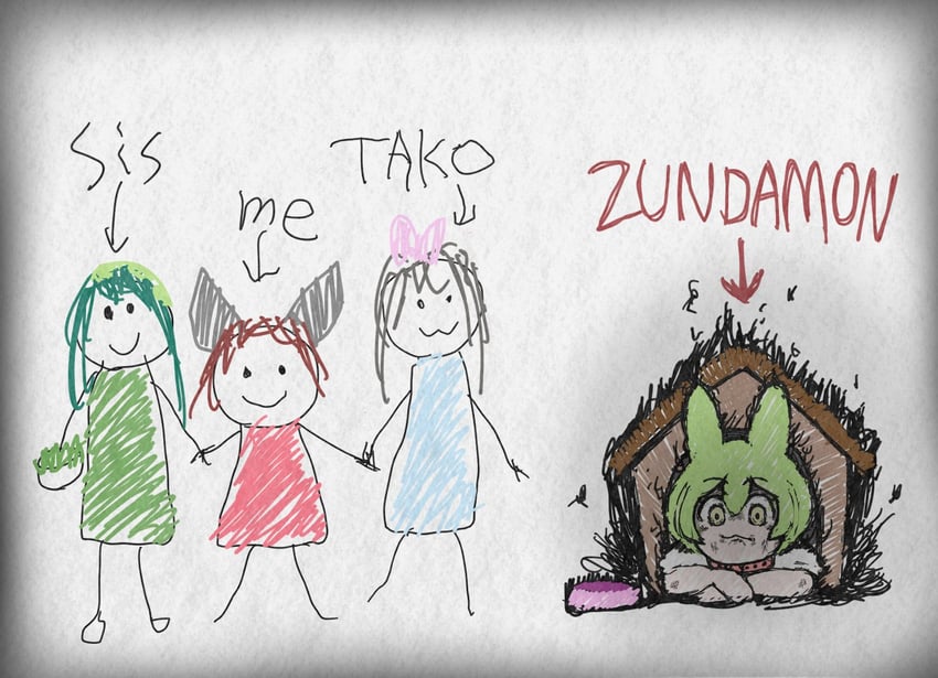 touhoku kiritan, zundamon, touhoku zunko, and touhoku itako (voiceroid and 1 more) drawn by saruyan_ato