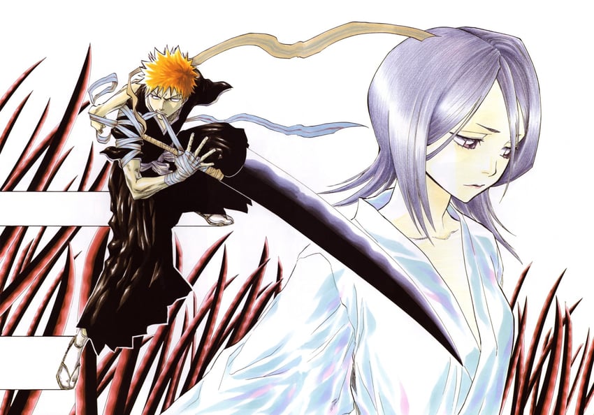 kuchiki rukia and kurosaki ichigo (bleach) drawn by kubo_tite