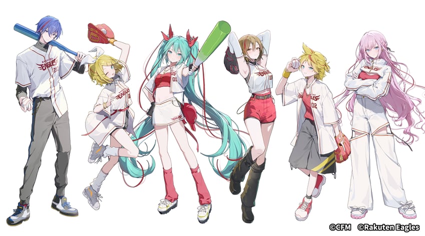 hatsune miku, kagamine rin, kagamine len, megurine luka, kaito, and 1 more (vocaloid and 2 more) drawn by ningen_mame