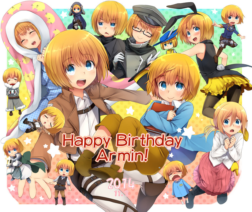 krista lenz, armin arlert, usamin, and historiamin (shingeki no kyojin) drawn by marimo_danshaku