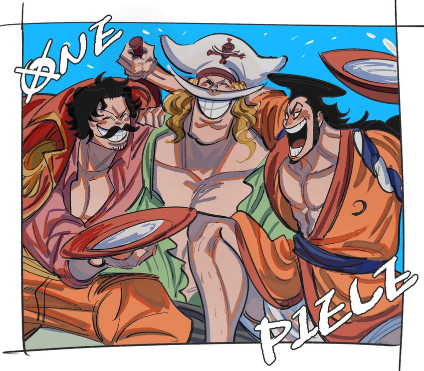 gol d. roger, edward newgate, and kouzuki oden (one piece) drawn by yellggg