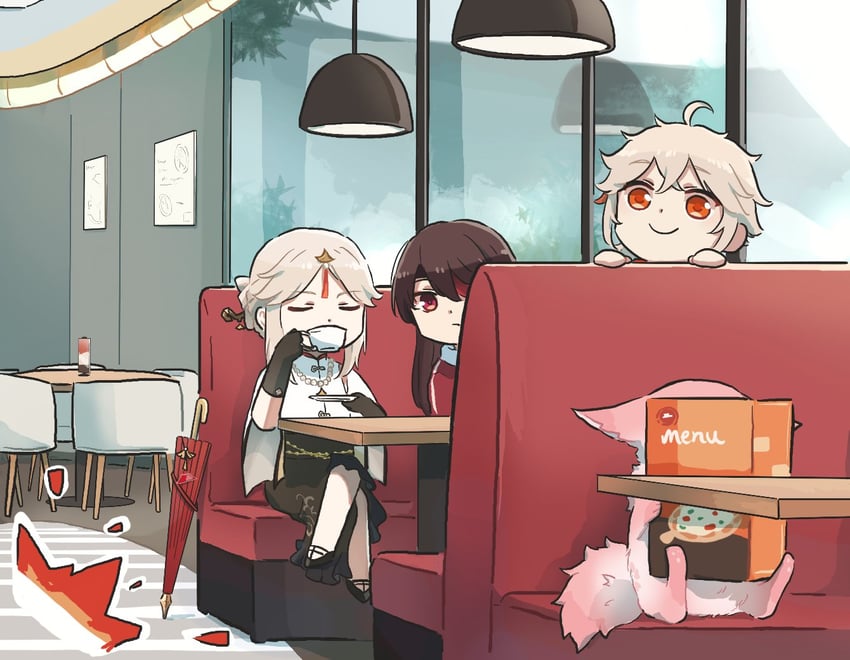 yae miko, kaedehara kazuha, ningguang, and beidou (genshin impact and 1 more) drawn by xinzoruo