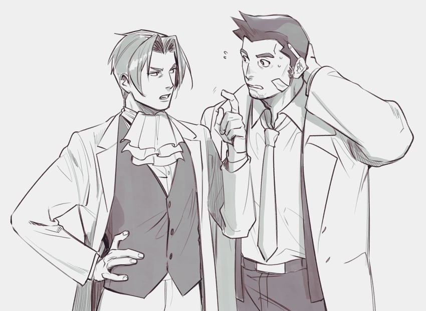 miles edgeworth and dick gumshoe (ace attorney) drawn by halorane