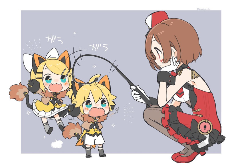 kagamine rin, kagamine len, meiko, magical mirai len, magical mirai rin, and 1 more (vocaloid and 1 more) drawn by najo