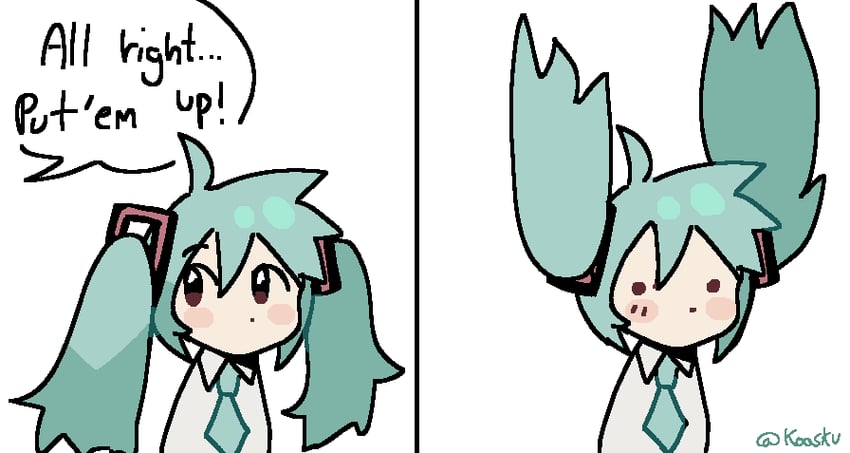 hatsune miku (vocaloid and 1 more) drawn by koasku
