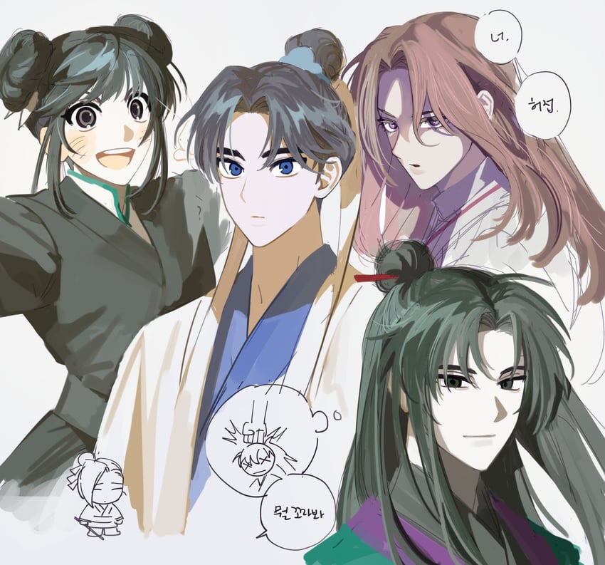 yu iseol, tang bo, tang soso, yunjong, and lee songbaek (return of the mount hua sect) drawn by jextor