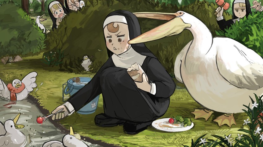 clumsy nun, froggy nun, spicy nun, glasses nun, and katta-kun (little nuns) drawn by diva_(hyxpk)