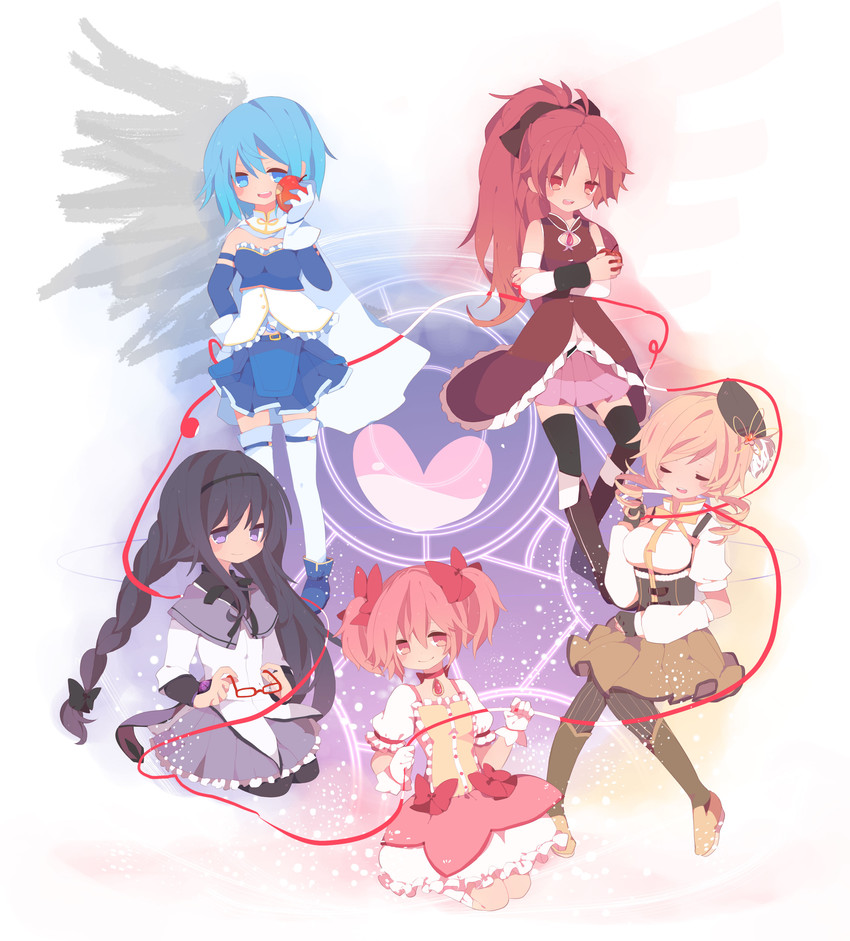 akemi homura, kaname madoka, miki sayaka, sakura kyoko, and tomoe mami (mahou shoujo madoka magica) drawn by shapeson