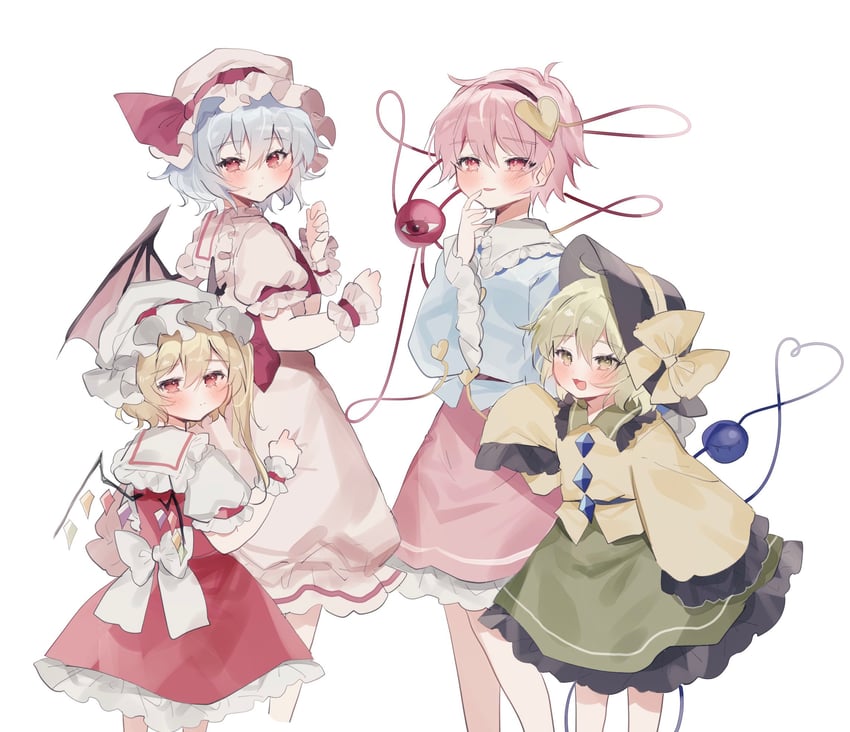remilia scarlet, flandre scarlet, komeiji koishi, and komeiji satori (touhou) drawn by sorani_(kaeru0768)