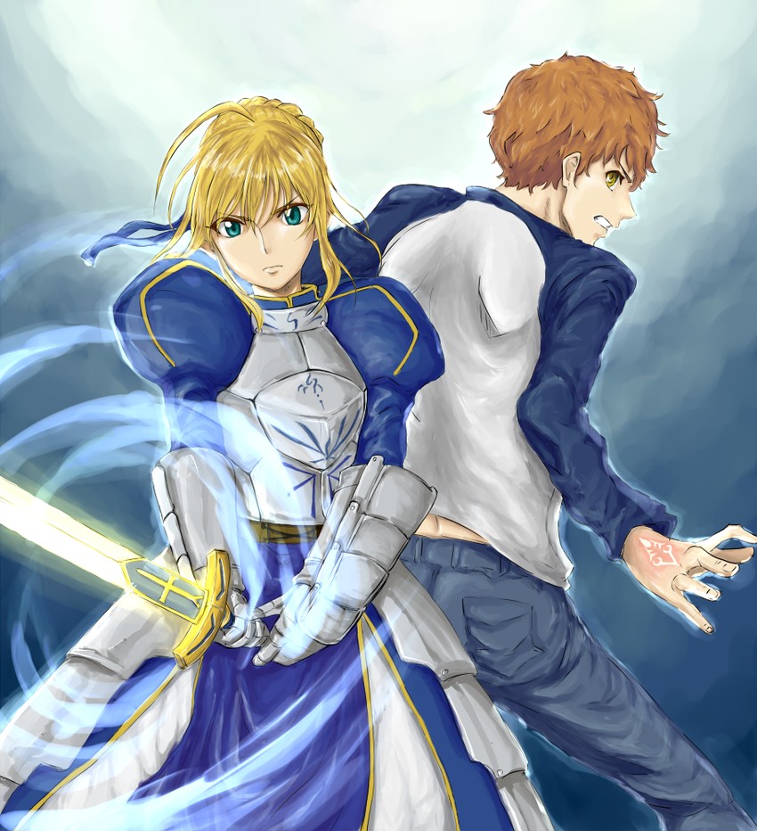 artoria pendragon, saber, and emiya shirou (fate and 1 more) drawn by paputemasusama