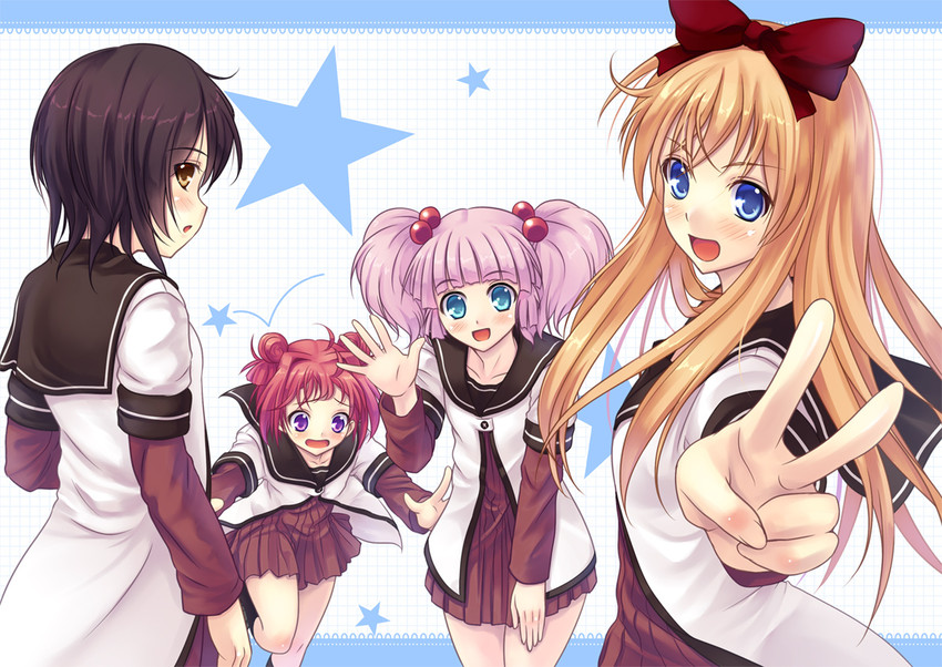 toshinou kyouko, akaza akari, funami yui, and yoshikawa chinatsu (yuruyuri) drawn by kawano_sesera
