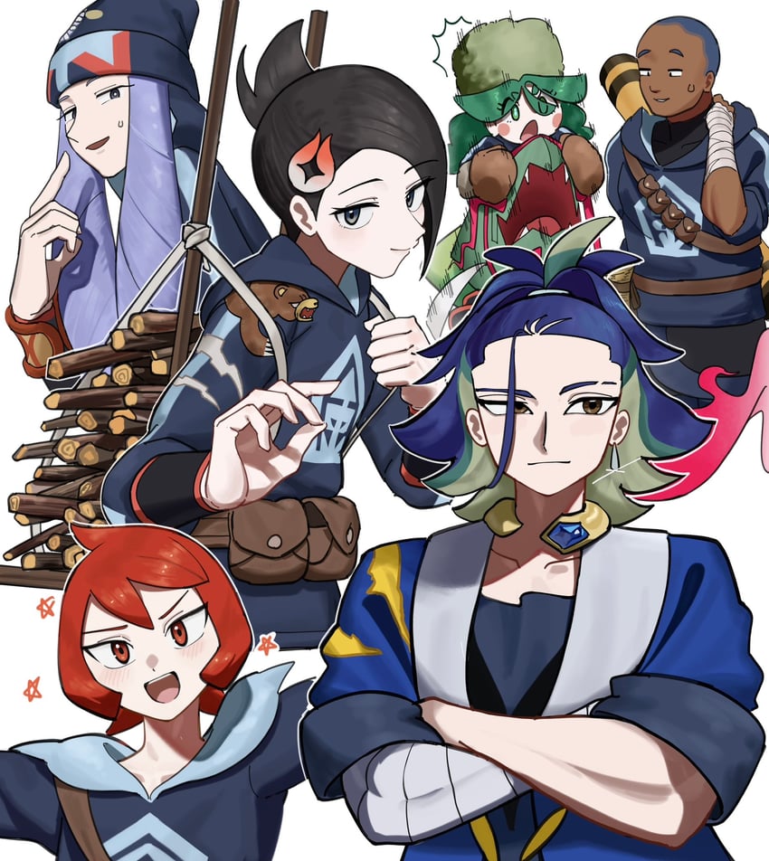 adaman, arezu, sabi, mai, melli, and 1 more (pokemon and 1 more) drawn by umebosi_nigame