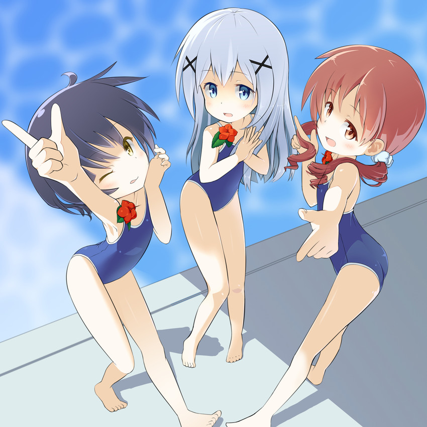 kafuu chino, jouga maya, and natsu megumi (gochuumon wa usagi desu ka?) drawn by glenn_(600224)