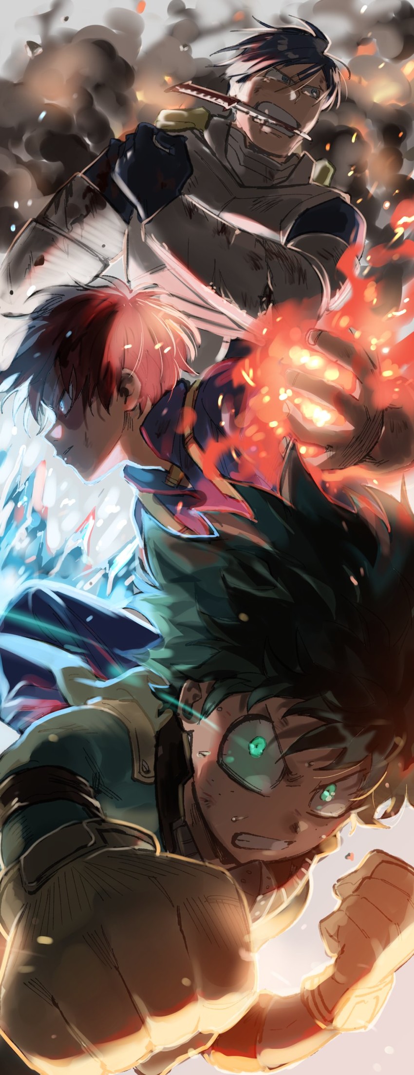 midoriya izuku, todoroki shoto, and iida tenya (boku no hero academia) drawn by bikkusama