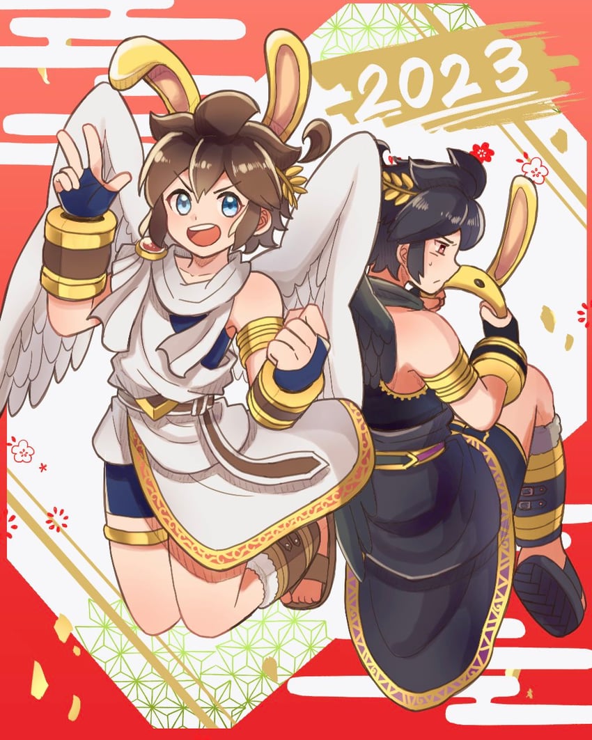 pit and dark pit (super smash bros. and 2 more) drawn by waffuum