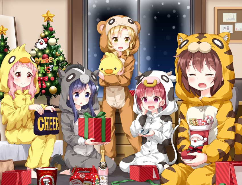 colonel sanders, hatoya kohane, tatejima kotetsu, sawatari uki, ushiku kana, and 1 more (kfc and 1 more) drawn by ruu_(tksymkw)