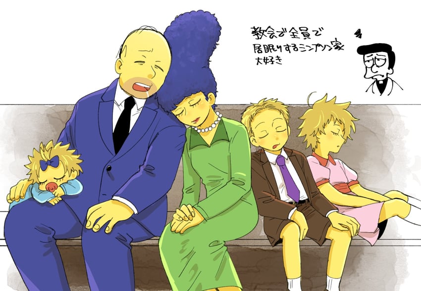 homer simpson, bart simpson, lisa simpson, marge simpson, maggie simpson, and 1 more (the simpsons) drawn by chawako_(spchawanmushi)