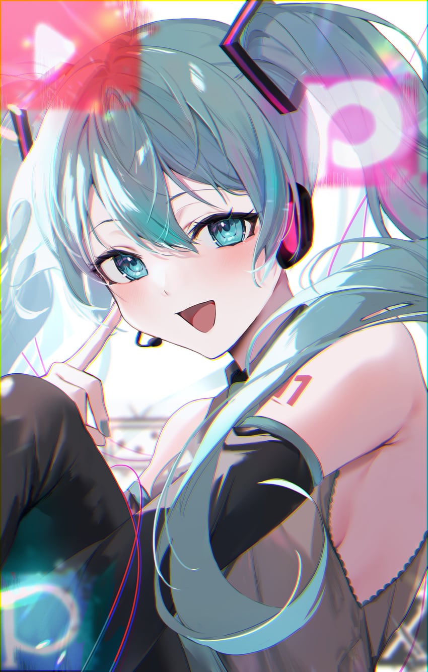 hatsune miku and terebi-chan (vocaloid and 1 more) drawn by menomanome