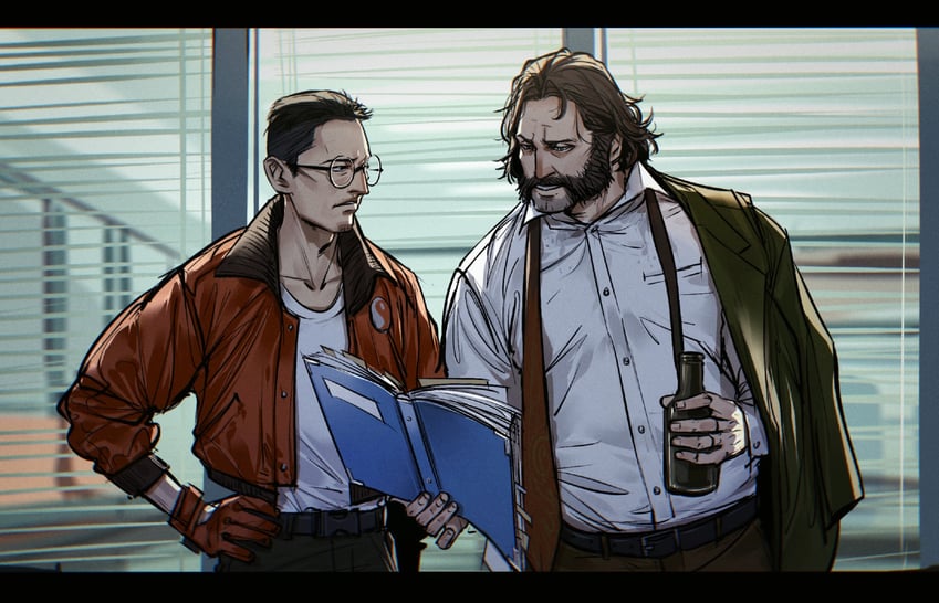 kim kitsuragi and harry du bois (disco elysium and 1 more) drawn by nyeigneous