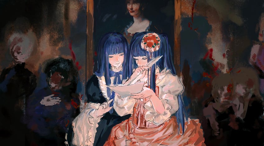 frederica bernkastel, ushiromiya maria, furudo erika, ushiromiya natsuhi, ushiromiya rosa, and 2 more (umineko no naku koro ni) drawn by ashashio